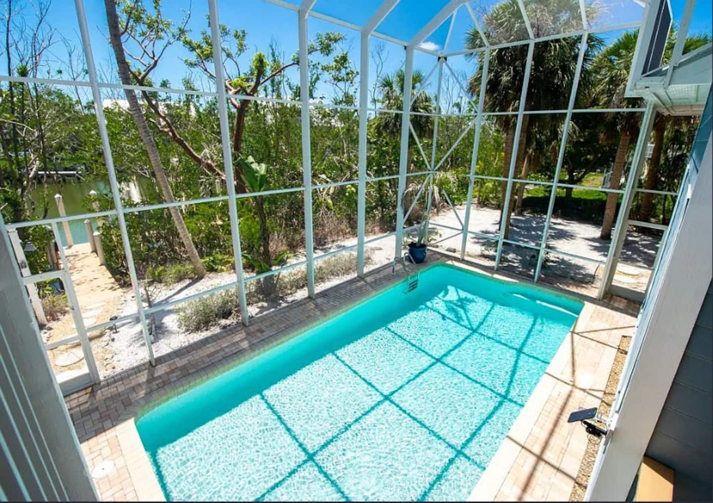 Private screened swimming pool and tropical garden