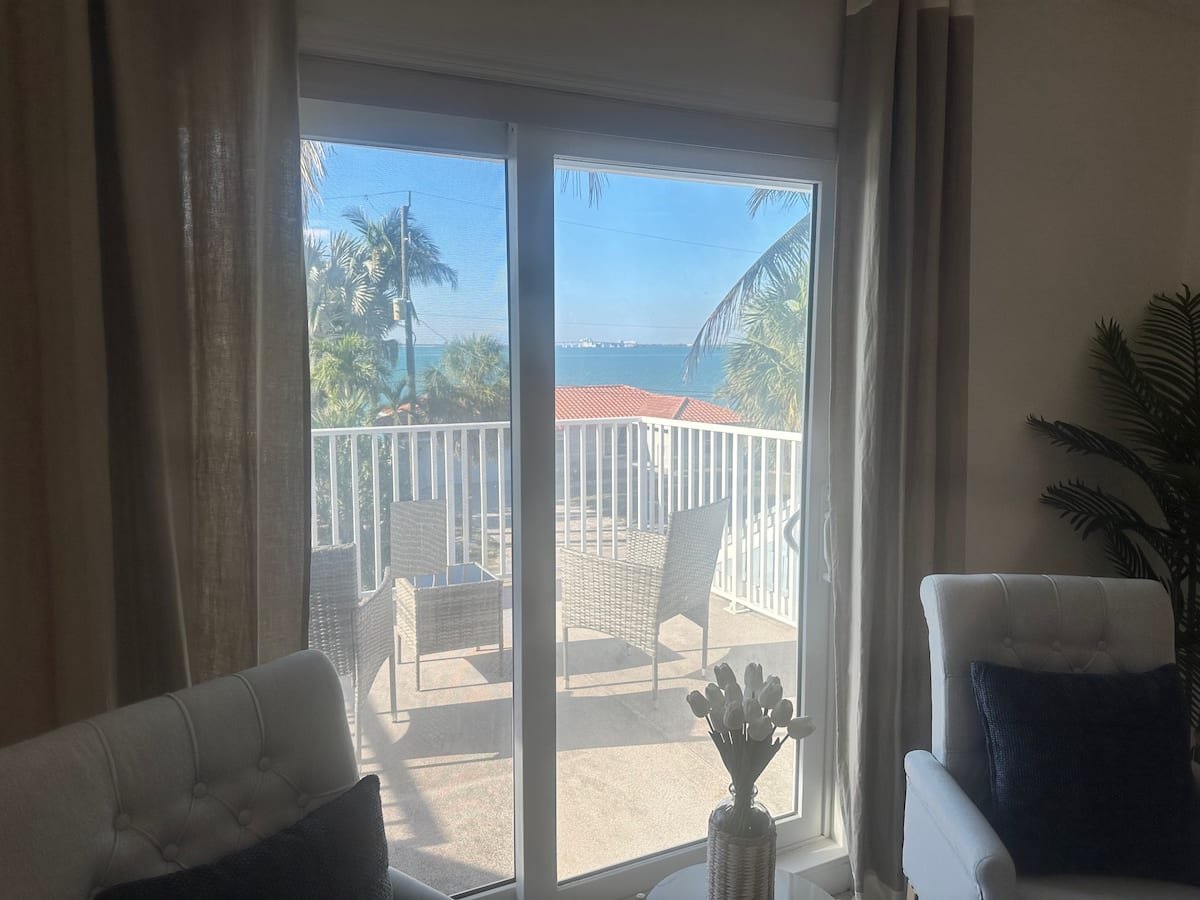A balcony with water views at the Sanibel villa
