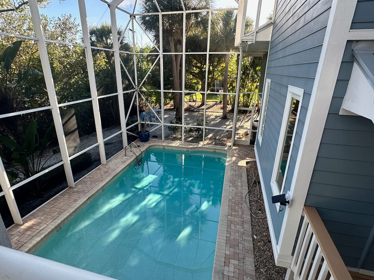 An elevated view of the pool at the Sanibel villa